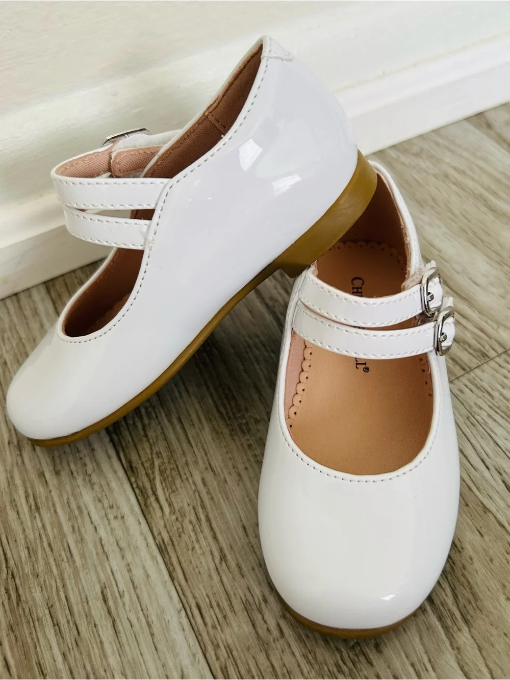 White  Kids Shoes Christie & Jill with Double Strap 6M